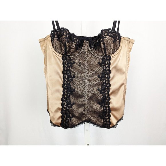 Frederick's of Hollywood Corset Bustier Top Beige Black Lace Misses Size 34 - Picture 3 of 7